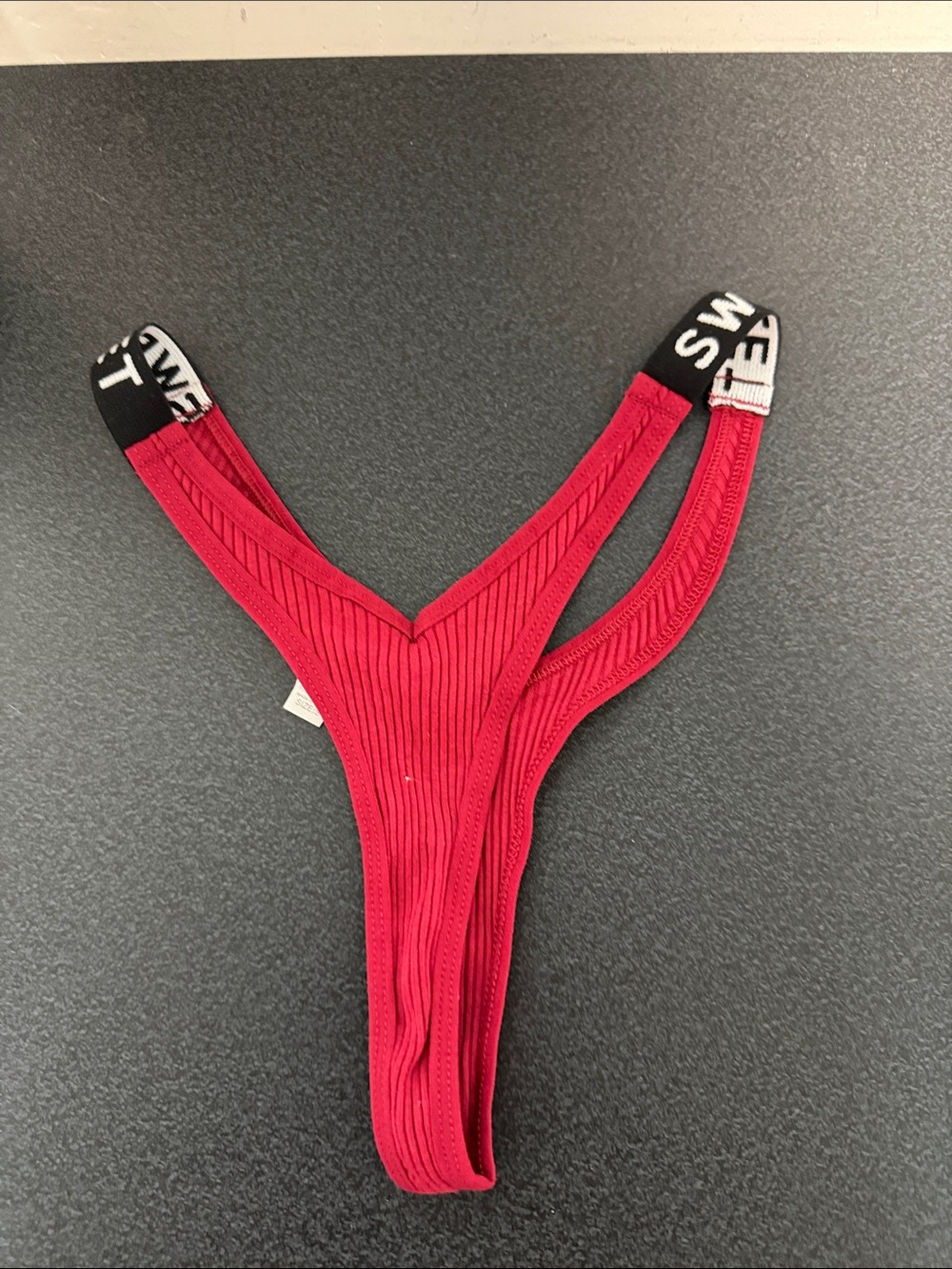 Women's Red Ribbed Thong with Branded Elastic Waist